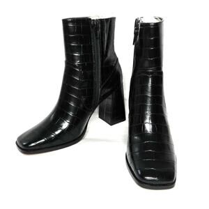 Lisa Vicky Craze-V Black Croc PU Faux Leather Ankle Boot Size 6M NIB